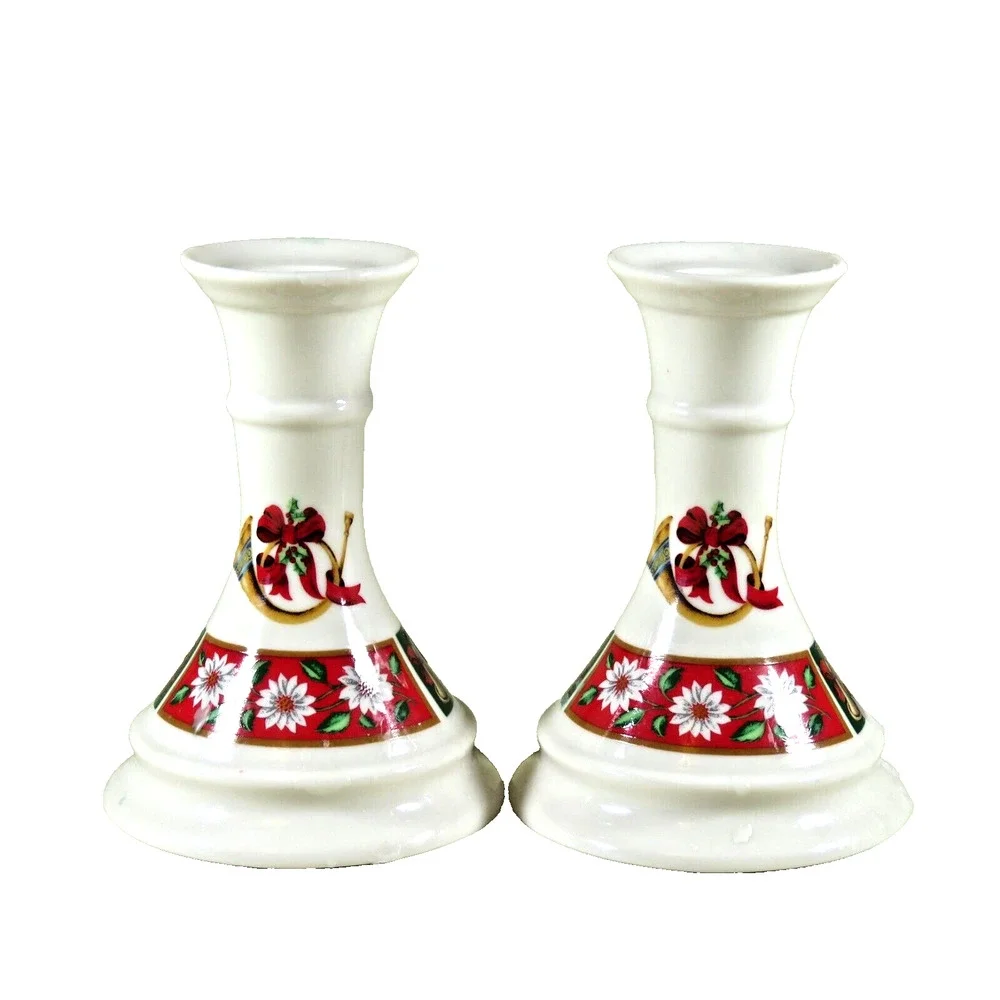 Charlton Hall Kobe Classic Traditions Christmas Horn Candlestick Holder Set of 2